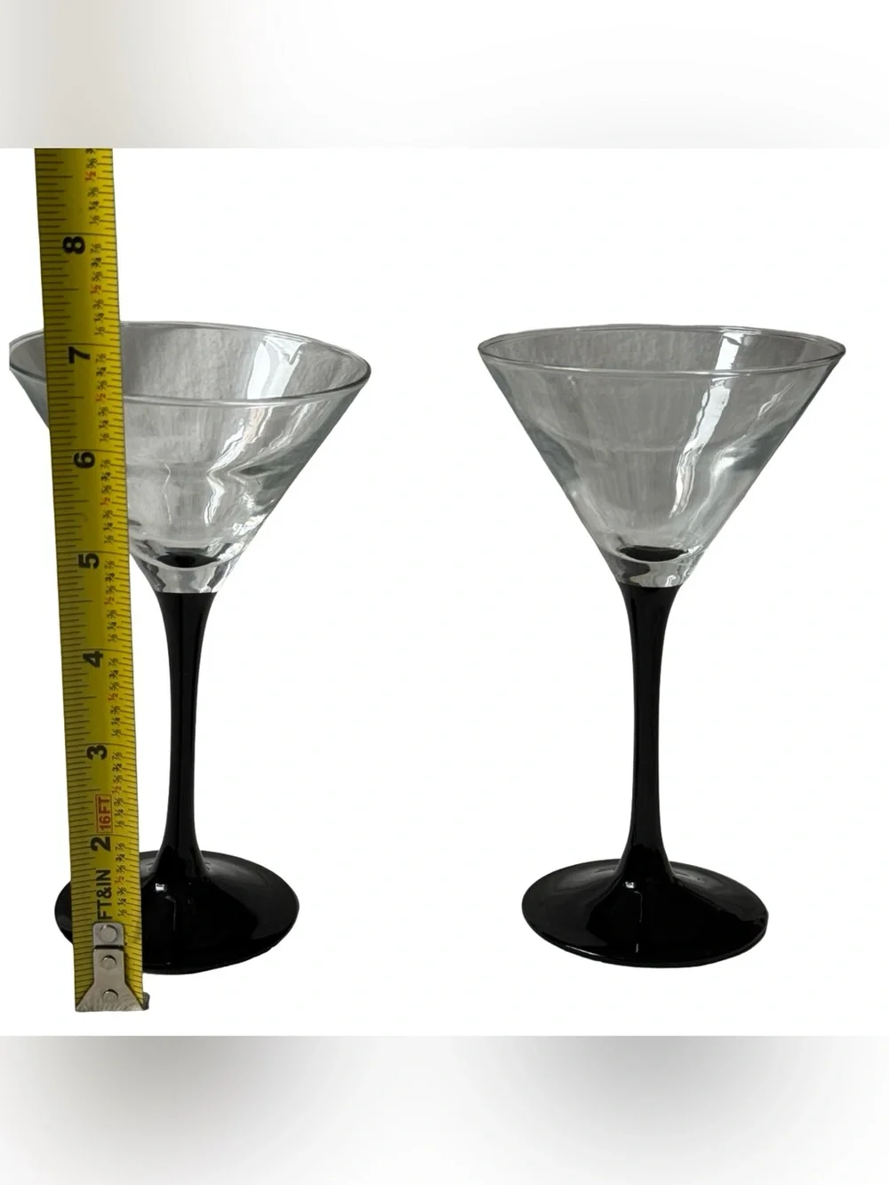 Vintage Luminarc France Domino Black Stem Clear Glass Martini Glasses